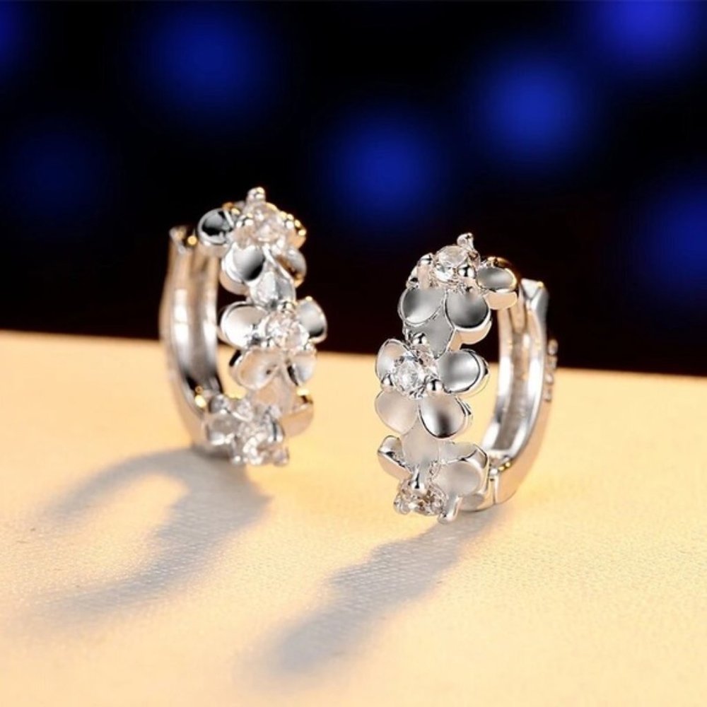 925 Sterling silver romantic plum bossom crystal earrings for women fash… - Picture 5 of 6